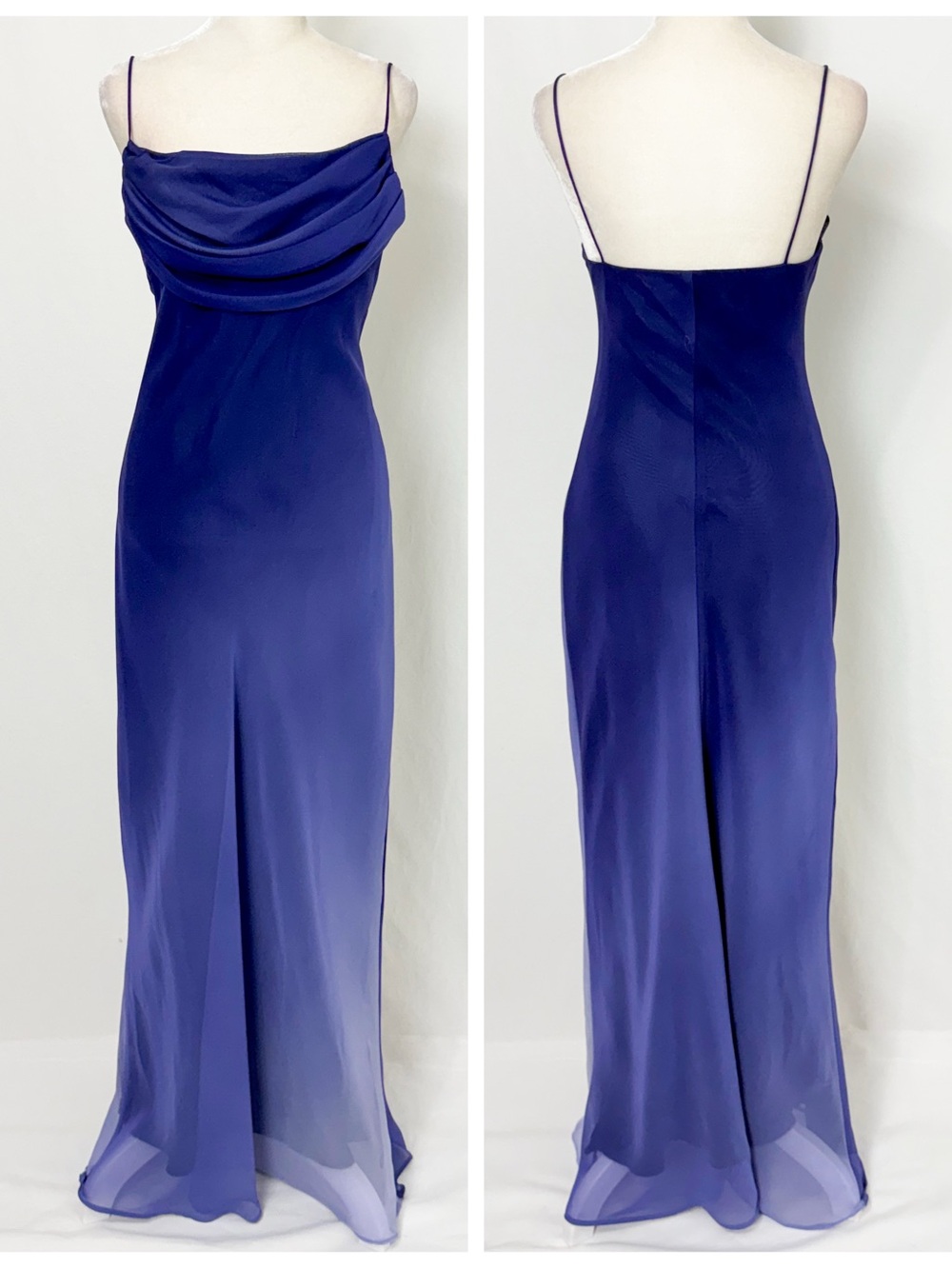 Vintage Cowl Neck Midnight Indigo Ombre Spaghetti Strap evening Dress